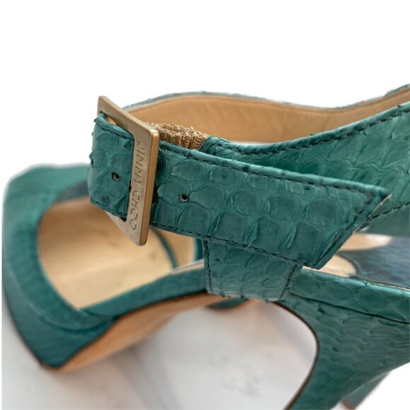 Jimmy Choo Linda Leather Green Python Snake Platform Sandals Ankle Strap 38 (8) - Picture 11 of 12